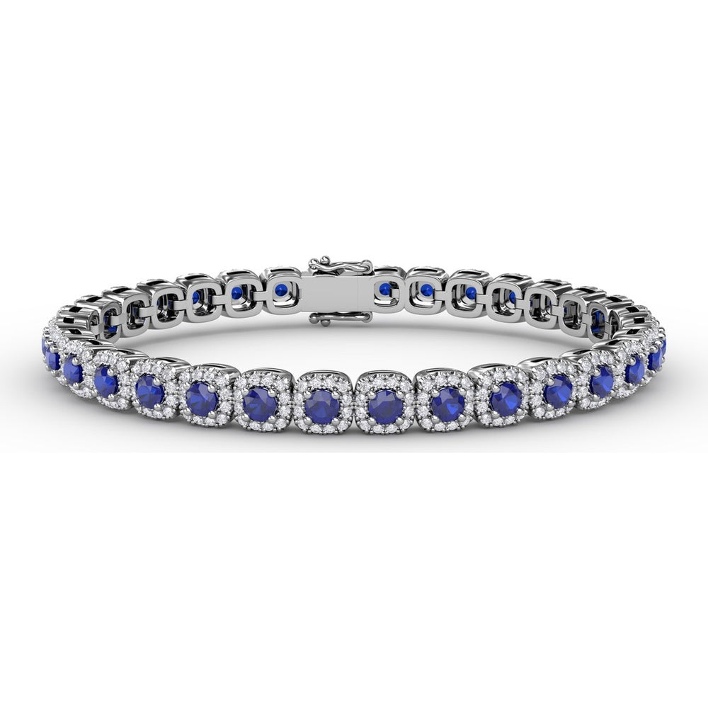 Cushion Cut Sapphire and Diamond Halo Bracelet by Fana - 6.72 Carat Total Gemstone Weight