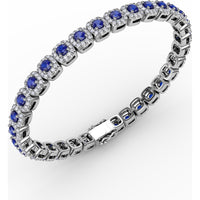Cushion Cut Sapphire and Diamond Halo Bracelet by Fana - 6.72 Carat Total Gemstone Weight