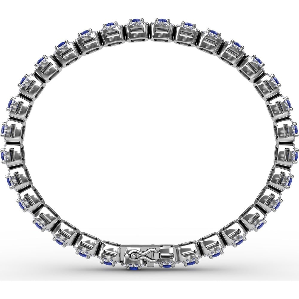 Cushion Cut Sapphire and Diamond Halo Bracelet by Fana - 6.72 Carat Total Gemstone Weight