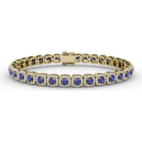Cushion Cut Sapphire and Diamond Halo Bracelet by Fana - 6.72 Carat Total Gemstone Weight