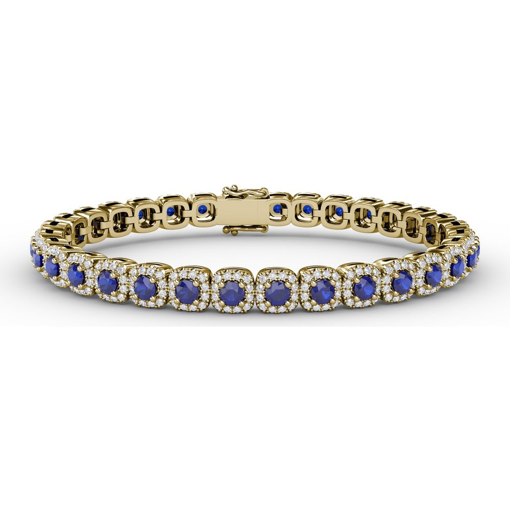 Cushion Cut Sapphire and Diamond Halo Bracelet by Fana - 6.72 Carat Total Gemstone Weight