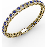 Cushion Cut Sapphire and Diamond Halo Bracelet by Fana - 6.72 Carat Total Gemstone Weight