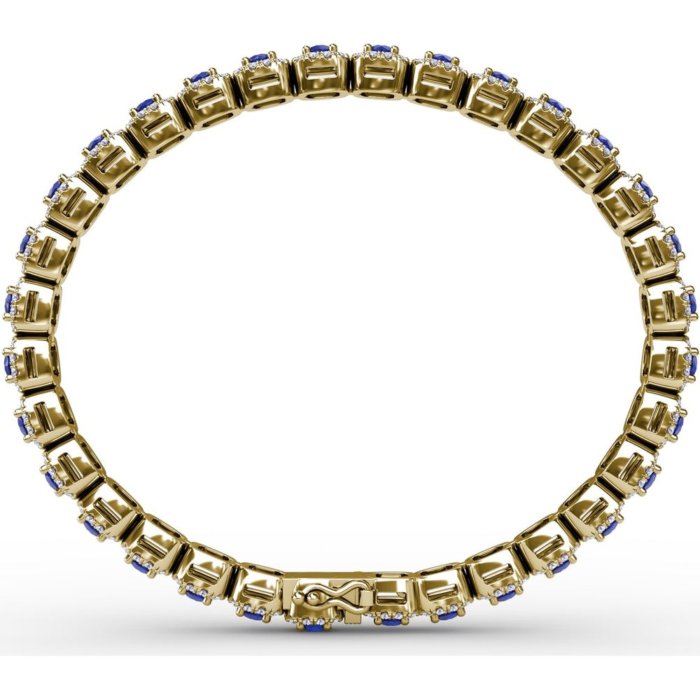 Cushion Cut Sapphire and Diamond Halo Bracelet by Fana - 6.72 Carat Total Gemstone Weight