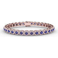 Cushion Cut Sapphire and Diamond Halo Bracelet by Fana - 6.72 Carat Total Gemstone Weight