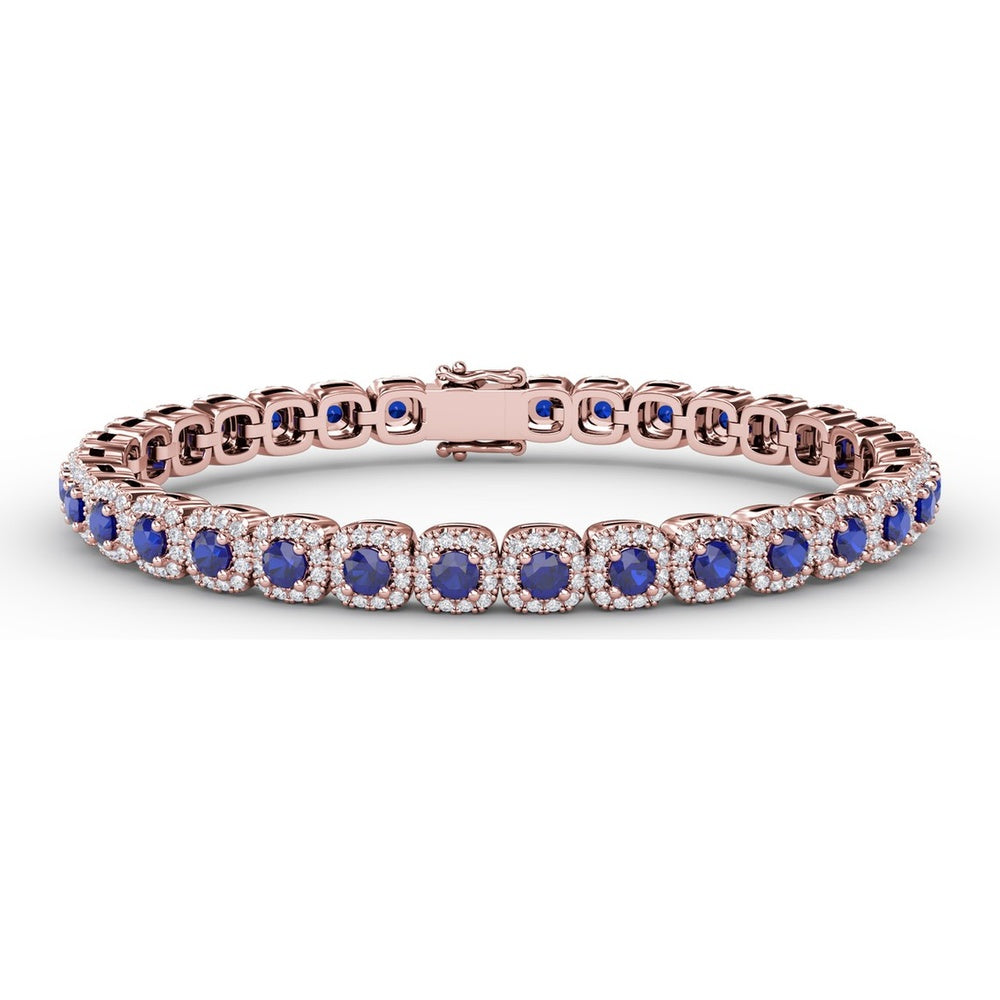 Cushion Cut Sapphire and Diamond Halo Bracelet by Fana - 6.72 Carat Total Gemstone Weight
