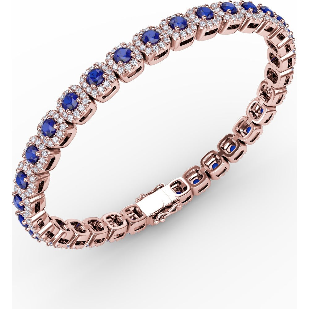 Cushion Cut Sapphire and Diamond Halo Bracelet by Fana - 6.72 Carat Total Gemstone Weight
