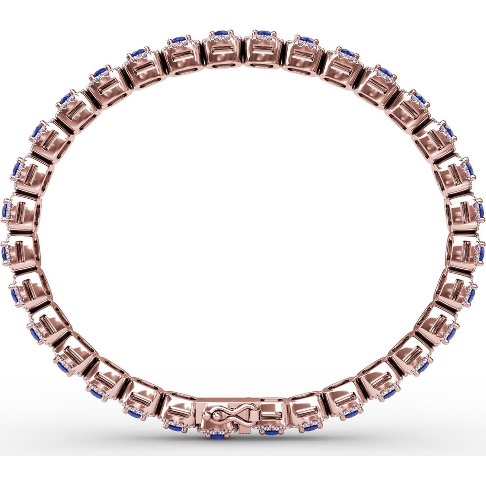 Cushion Cut Sapphire and Diamond Halo Bracelet by Fana - 6.72 Carat Total Gemstone Weight