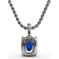 Cushion-Cut Sapphire Pendant with Pavé Diamond Halo and Bezel-Set Accent Stones by Fana - 1.33 Carat Total Gemstone Weight