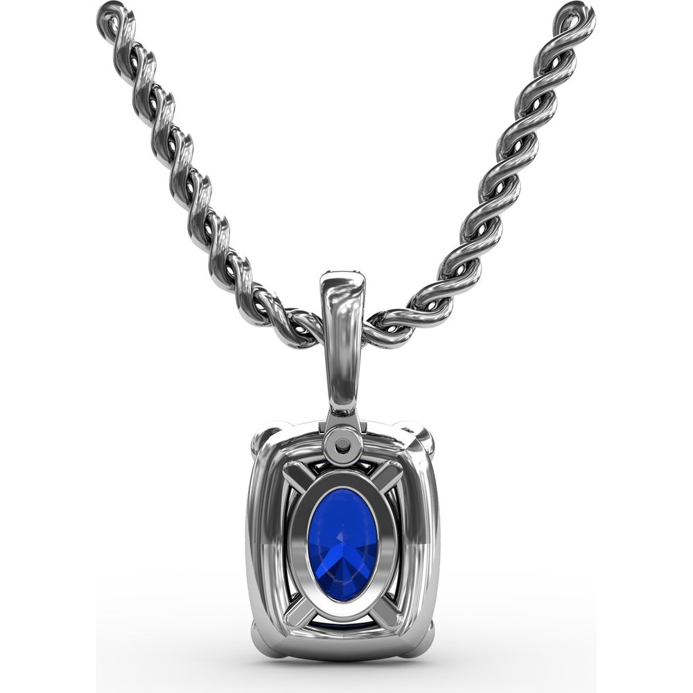 Cushion-Cut Sapphire Pendant with Pavé Diamond Halo and Bezel-Set Accent Stones by Fana - 1.33 Carat Total Gemstone Weight