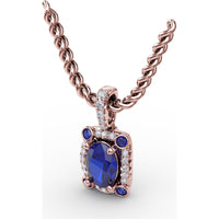 Cushion-Cut Sapphire Pendant with Pavé Diamond Halo and Bezel-Set Accent Stones by Fana - 1.33 Carat Total Gemstone Weight
