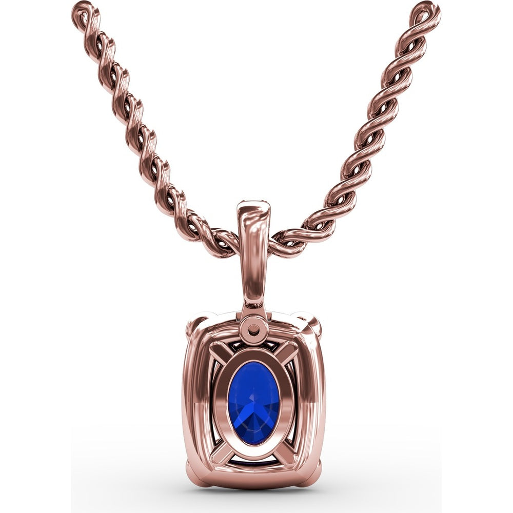 Cushion-Cut Sapphire Pendant with Pavé Diamond Halo and Bezel-Set Accent Stones by Fana - 1.33 Carat Total Gemstone Weight
