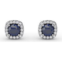 Cushion Cut Sapphire Stud Earrings with Pavé Diamond Halo by Fana - 0.84 Carat Total Gemstone Weight