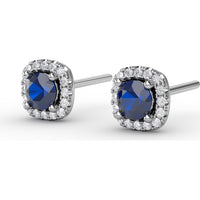 Cushion Cut Sapphire Stud Earrings with Pavé Diamond Halo by Fana - 0.84 Carat Total Gemstone Weight
