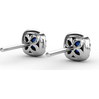 Cushion Cut Sapphire Stud Earrings with Pavé Diamond Halo by Fana - 0.84 Carat Total Gemstone Weight