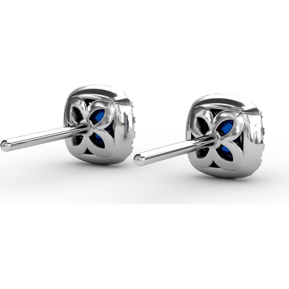Cushion Cut Sapphire Stud Earrings with Pavé Diamond Halo by Fana - 0.84 Carat Total Gemstone Weight
