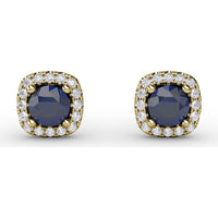 Cushion Cut Sapphire Stud Earrings with Pavé Diamond Halo by Fana - 0.84 Carat Total Gemstone Weight