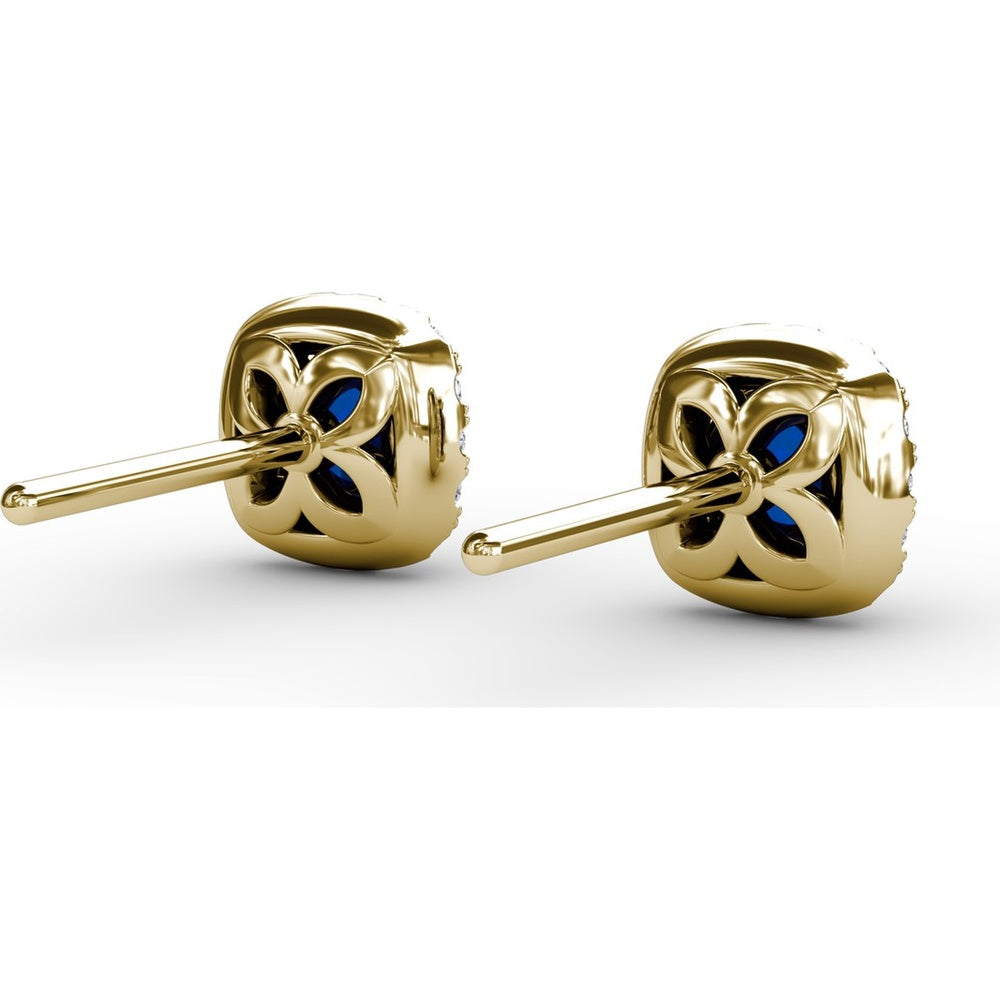 Cushion Cut Sapphire Stud Earrings with Pavé Diamond Halo by Fana - 0.84 Carat Total Gemstone Weight