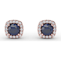 Cushion Cut Sapphire Stud Earrings with Pavé Diamond Halo by Fana - 0.84 Carat Total Gemstone Weight