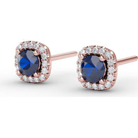 Cushion Cut Sapphire Stud Earrings with Pavé Diamond Halo by Fana - 0.84 Carat Total Gemstone Weight