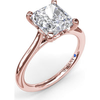 Cushion Cut Solitaire Engagement Ring Setting with Split Shank and Hidden Sapphire Detail by Fana