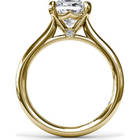 Cushion Cut Solitaire Engagement Ring Setting with Split Shank and Hidden Sapphire Detail by Fana