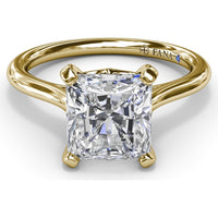 Cushion Cut Solitaire Engagement Ring Setting with Split Shank and Hidden Sapphire Detail by Fana