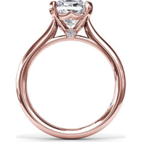 Cushion Cut Solitaire Engagement Ring Setting with Split Shank and Hidden Sapphire Detail by Fana
