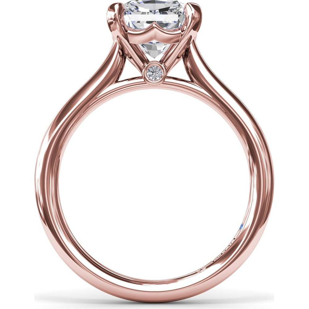 Cushion Cut Solitaire Engagement Ring Setting with Split Shank and Hidden Sapphire Detail by Fana