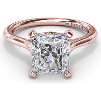 Cushion Cut Solitaire Engagement Ring Setting with Split Shank and Hidden Sapphire Detail by Fana