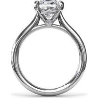 Cushion Cut Solitaire Engagement Ring Setting with Split Shank and Hidden Sapphire Detail by Fana