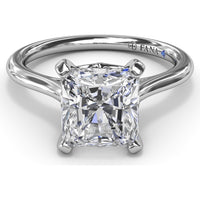 Cushion Cut Solitaire Engagement Ring Setting with Split Shank and Hidden Sapphire Detail by Fana