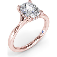 Cushion Cut Split Shank Engagement Ring Setting with Hidden Halo Pavé Diamonds by Fana - 0.07 Carat Total Diamond Weight