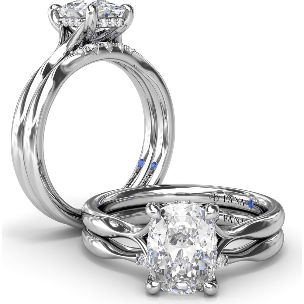 Cushion Cut Split Shank Engagement Ring Setting with Hidden Halo Pavé Diamonds by Fana - 0.07 Carat Total Diamond Weight