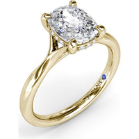 Cushion Cut Split Shank Engagement Ring Setting with Hidden Halo Pavé Diamonds by Fana - 0.07 Carat Total Diamond Weight