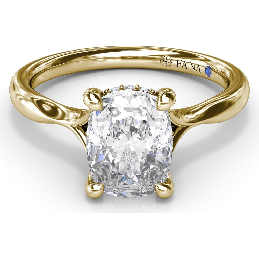 Cushion Cut Split Shank Engagement Ring Setting with Hidden Halo Pavé Diamonds by Fana - 0.07 Carat Total Diamond Weight