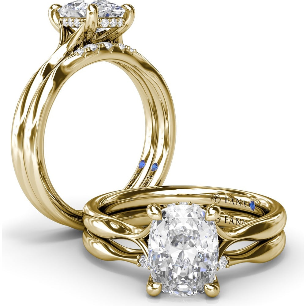 Cushion Cut Split Shank Engagement Ring Setting with Hidden Halo Pavé Diamonds by Fana - 0.07 Carat Total Diamond Weight