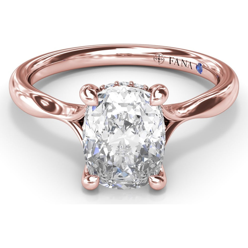 Cushion Cut Split Shank Engagement Ring Setting with Hidden Halo Pavé Diamonds by Fana - 0.07 Carat Total Diamond Weight