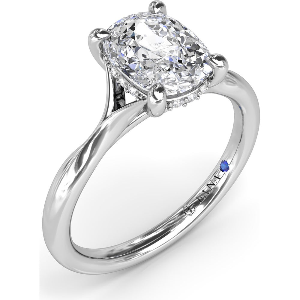 Cushion Cut Split Shank Engagement Ring Setting with Hidden Halo Pavé Diamonds by Fana - 0.07 Carat Total Diamond Weight