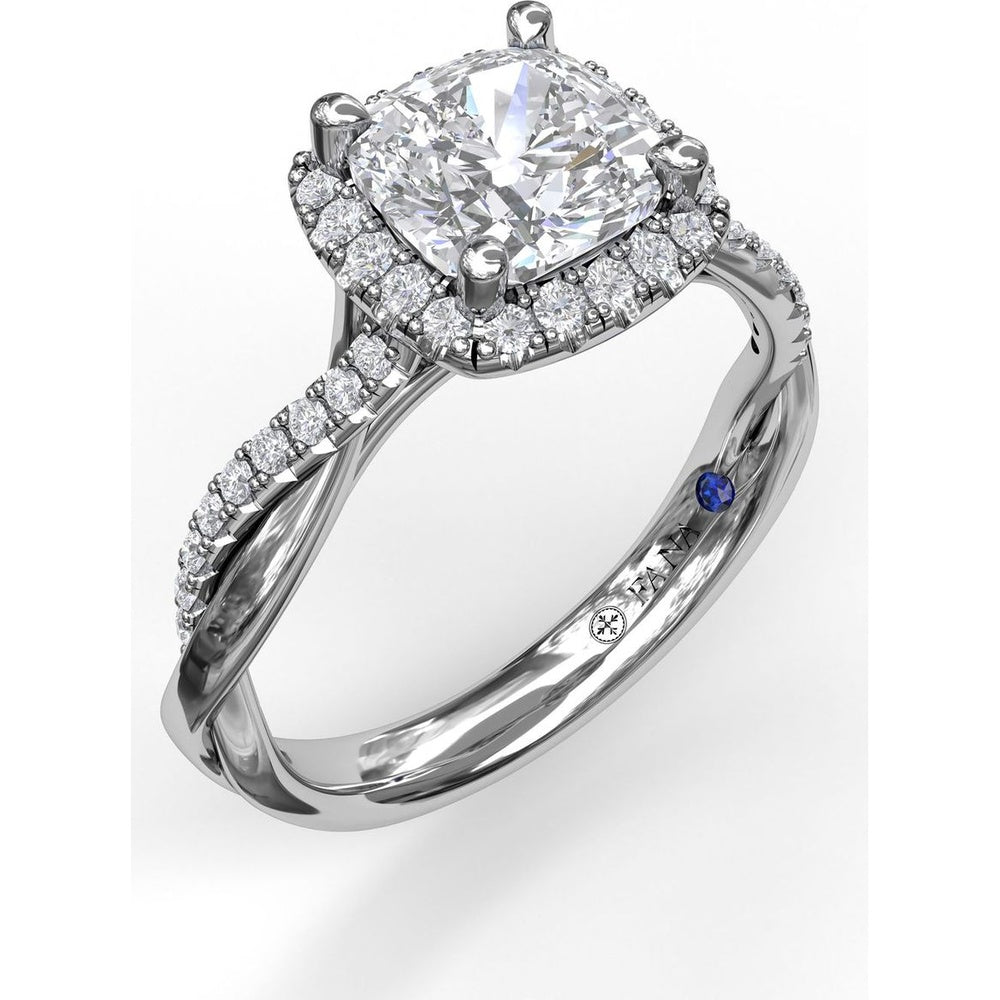 Cushion Halo Engagement Ring Setting with Criss Cross Pavé Diamond Band by Fana - 0.30 Carat Total Diamond Weight