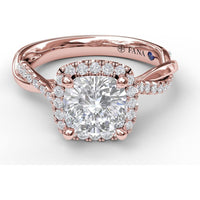 Cushion Halo Engagement Ring Setting with Criss Cross Pavé Diamond Band by Fana - 0.30 Carat Total Diamond Weight