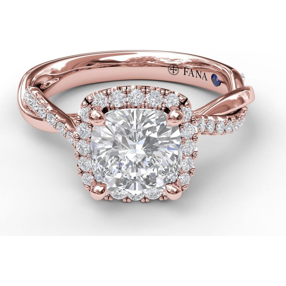 Cushion Halo Engagement Ring Setting with Criss Cross Pavé Diamond Band by Fana - 0.30 Carat Total Diamond Weight