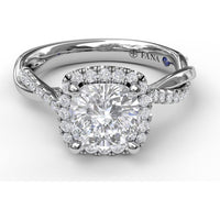 Cushion Halo Engagement Ring Setting with Criss Cross Pavé Diamond Band by Fana - 0.30 Carat Total Diamond Weight