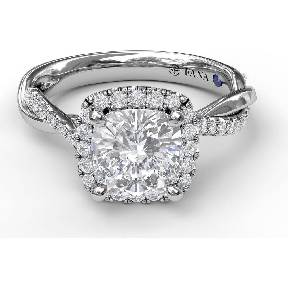 Cushion Halo Engagement Ring Setting with Criss Cross Pavé Diamond Band by Fana - 0.30 Carat Total Diamond Weight