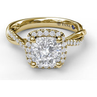 Cushion Halo Engagement Ring Setting with Criss Cross Pavé Diamond Band by Fana - 0.30 Carat Total Diamond Weight