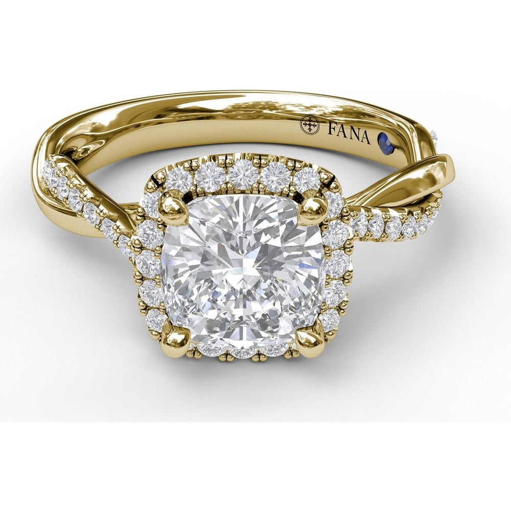 Cushion Halo Engagement Ring Setting with Criss Cross Pavé Diamond Band by Fana - 0.30 Carat Total Diamond Weight