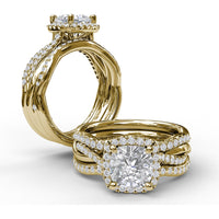 Cushion Halo Engagement Ring Setting with Criss Cross Pavé Diamond Band by Fana - 0.30 Carat Total Diamond Weight