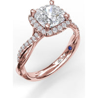 Cushion Halo Engagement Ring Setting with Criss Cross Pavé Diamond Band by Fana - 0.30 Carat Total Diamond Weight