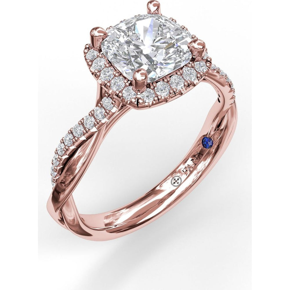 Cushion Halo Engagement Ring Setting with Criss Cross Pavé Diamond Band by Fana - 0.30 Carat Total Diamond Weight