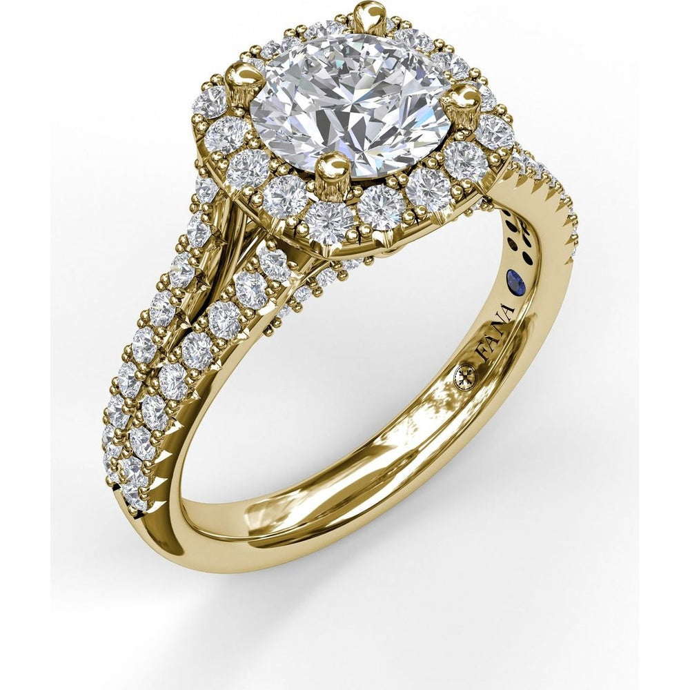 Cushion Halo Engagement Ring Setting with Diamond Encrusted Split Band by Fana - 0.68 Carat Total Diamond Weight