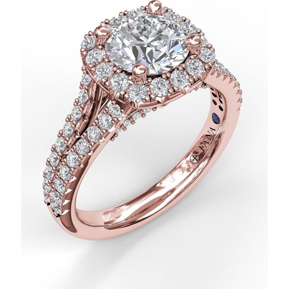 Cushion Halo Engagement Ring Setting with Diamond Encrusted Split Band by Fana - 0.68 Carat Total Diamond Weight
